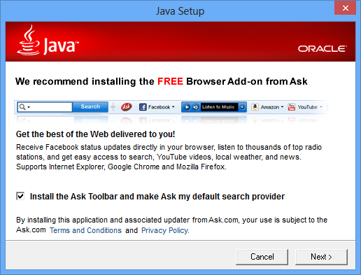 java install ask toolbar